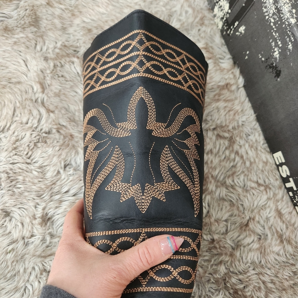 Free People Dingo 1969 Avalon Stacked Heel Leather Boot Black Women's Size 8 - Picture 4 of 6